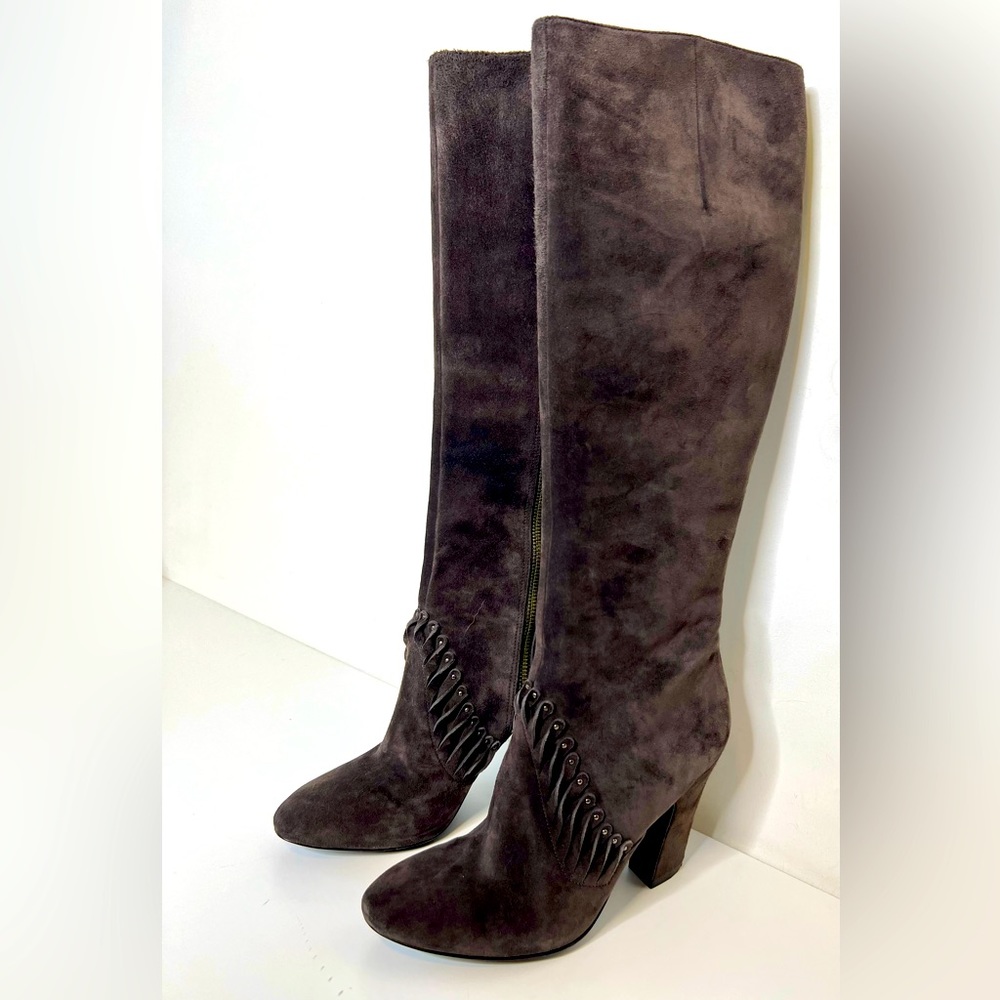 Sigerson Morrison Gray Suede Tall Zip Up Boots